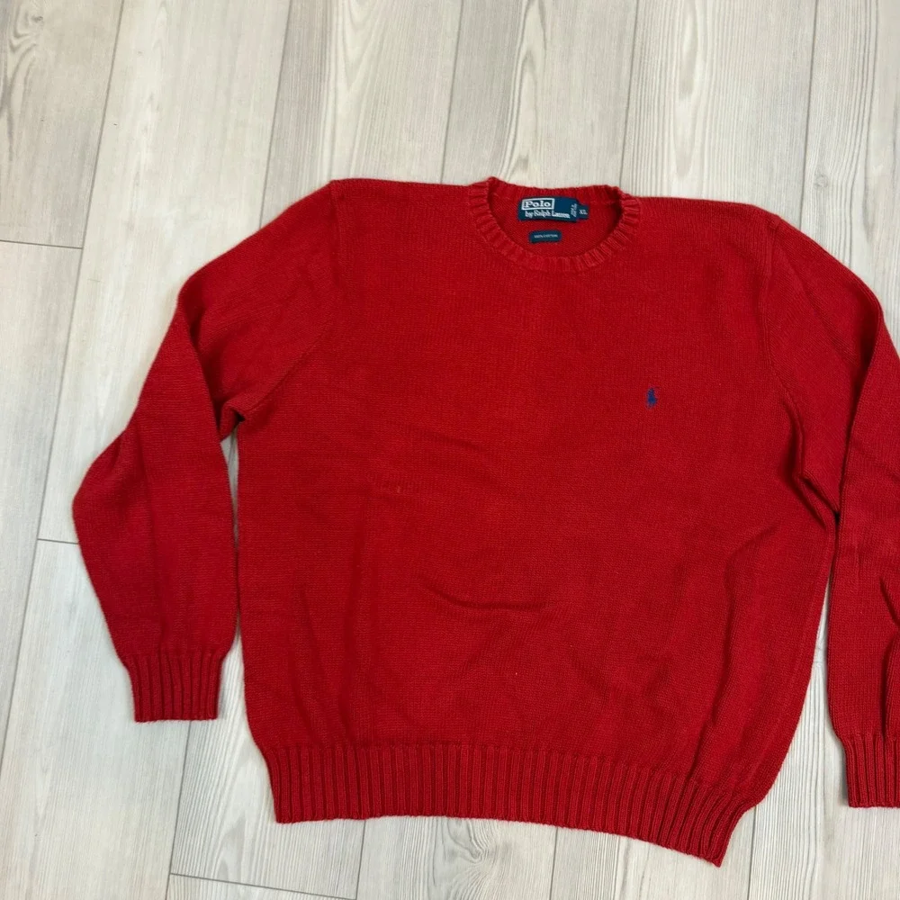 Polo Ralph Lauren Red Cotton Crewneck Sweater Mens XL Blue Pony Logo